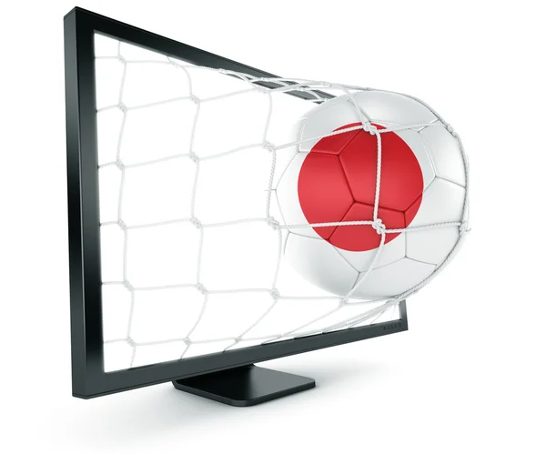 Pelota de fútbol saliendo del monitor —  Fotos de Stock