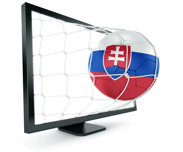Fotbalový míč z monitoru — Stock fotografie