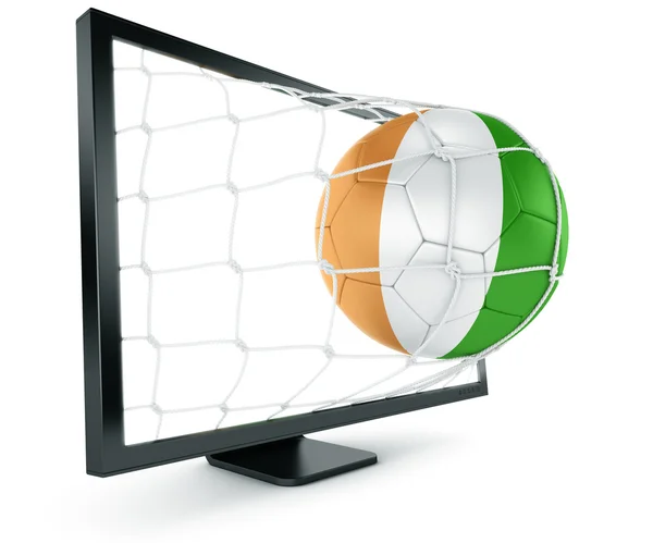 Fotbalový míč z monitoru — Stock fotografie