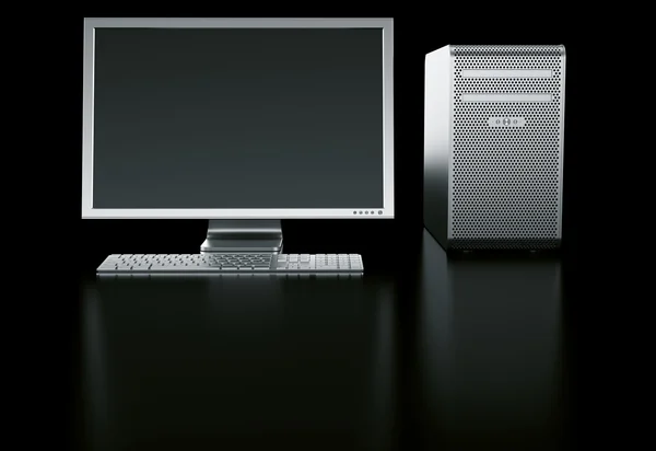 Stilvoller Computer auf schwarzem Hintergrund Stockbild