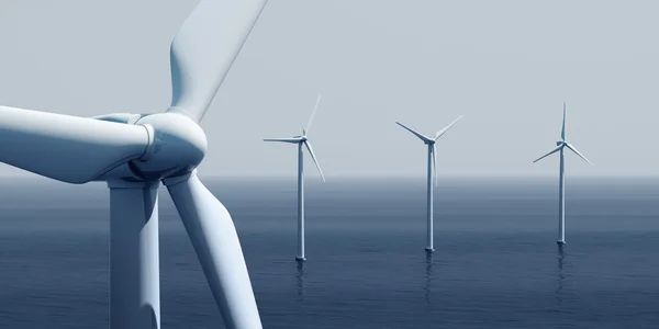 WindTurbines på havet Royaltyfria Stockfoton