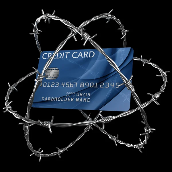 Kreditkarte mit Stacheldraht umwickelt lizenzfreie Stockbilder