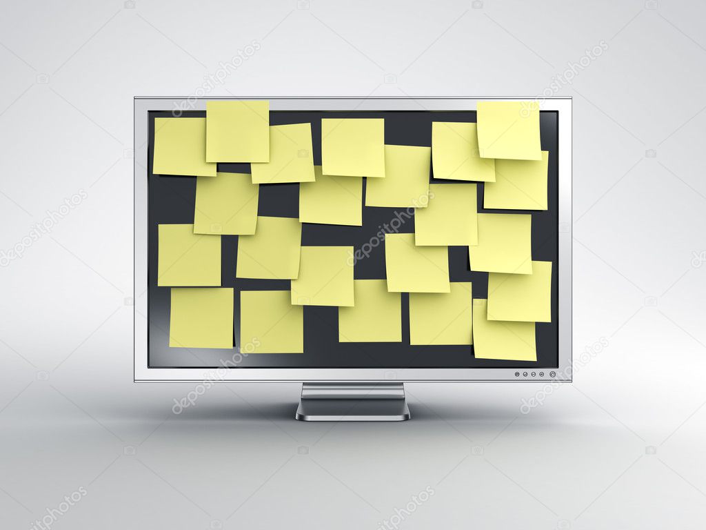 Monitor with post it notes
