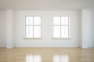 Empty room with two open windows clipart