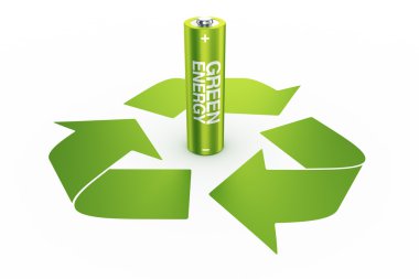 Green battery in a recycle logo clipart