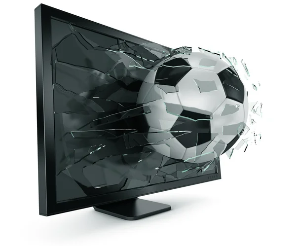 Ball through monitor — Stock Photo, Image