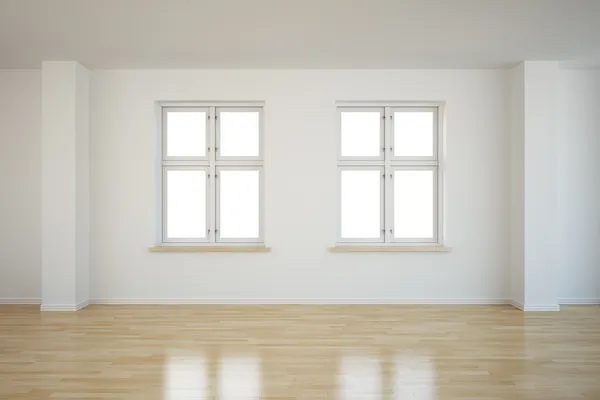 Prázdná místnost s dvěma zavřenými okny — Stock fotografie