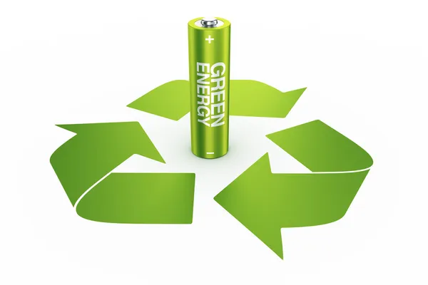 Grønt batteri i et genbrugslogo - Stock-foto