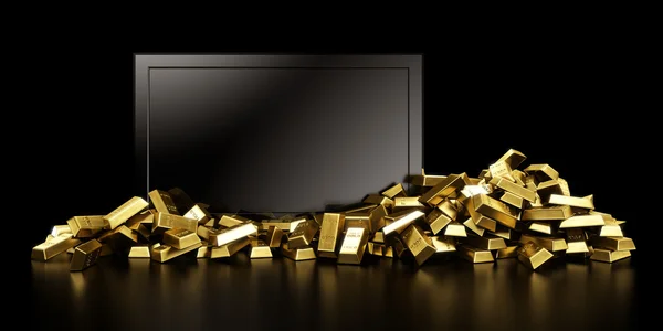 TV met goudstaven — Stockfoto