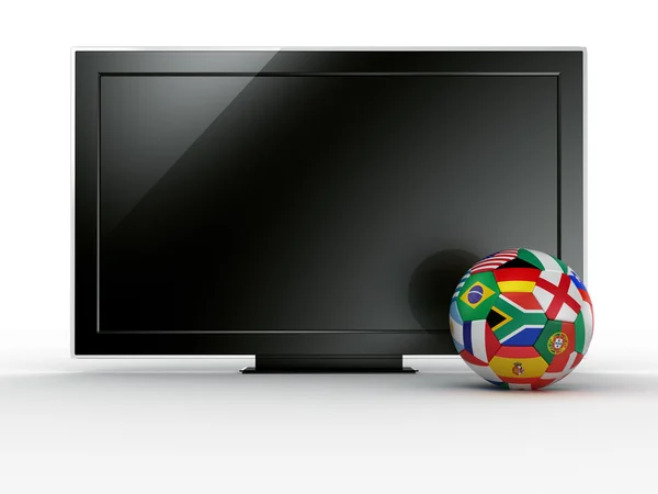 TV ile golTV met soccerball — Stok fotoğraf
