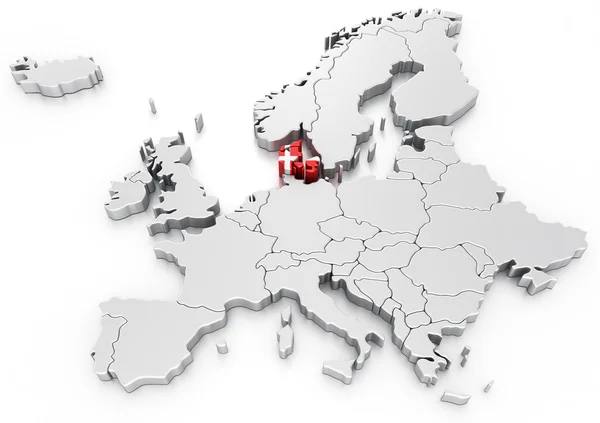 Le Danemark sur une carte Euro — Photo