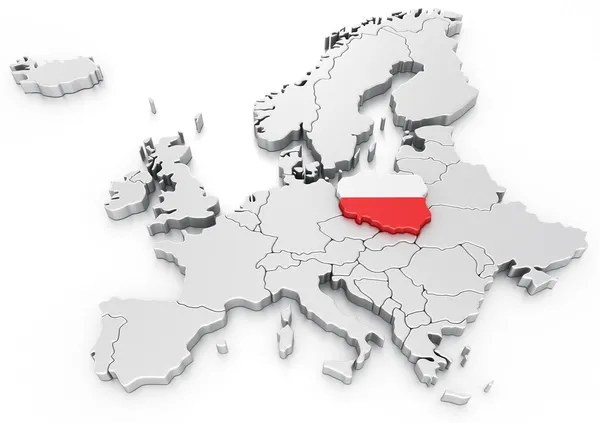 波兰在欧洲地图上 — 图库照片
