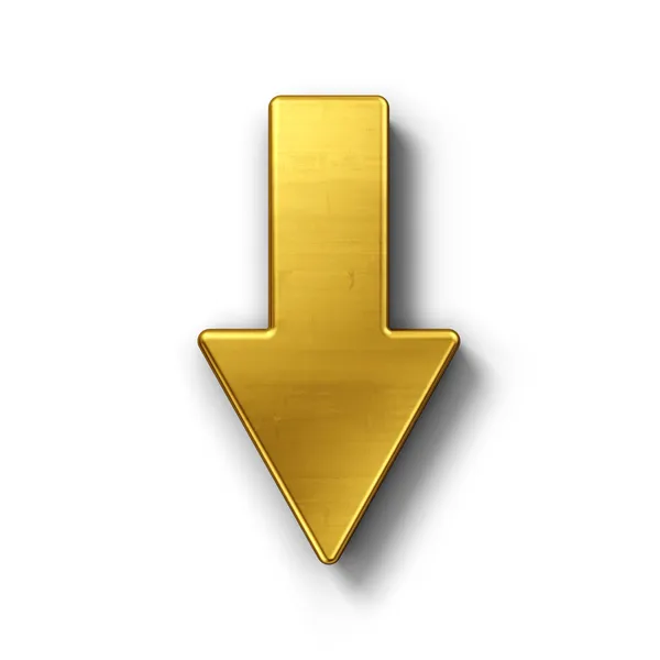 Arrow pointing down in gold — Stock Photo, Image