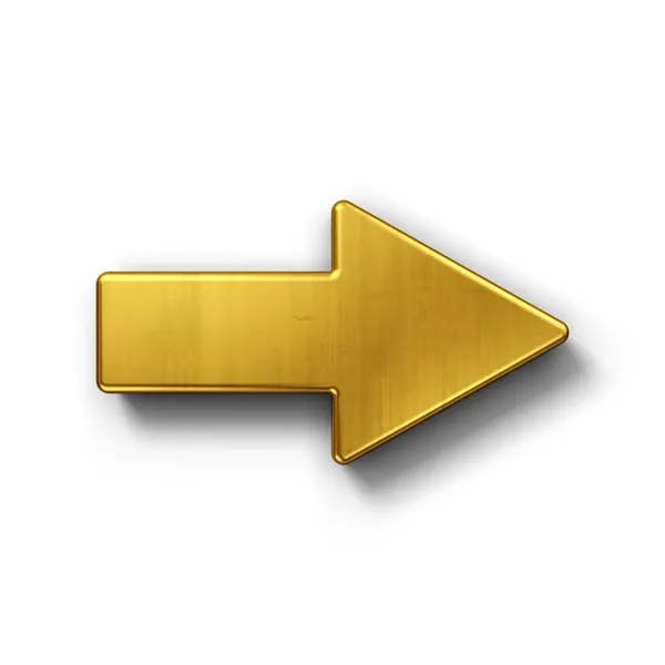 Arrow pointing right in gold — Stock Photo, Image