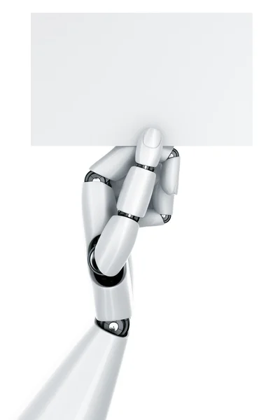 Robot hand holding a blank sign — Stock Photo, Image