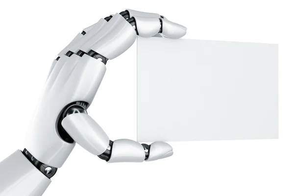 Mano de robot sosteniendo un signo en blanco —  Fotos de Stock