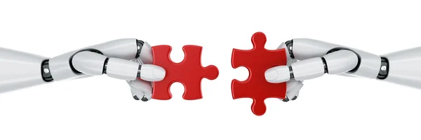 Robot hands with puzzle pieces — Stock Photo, Image