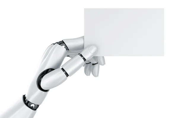 Robot hand holding a blank sign — Stock Photo, Image