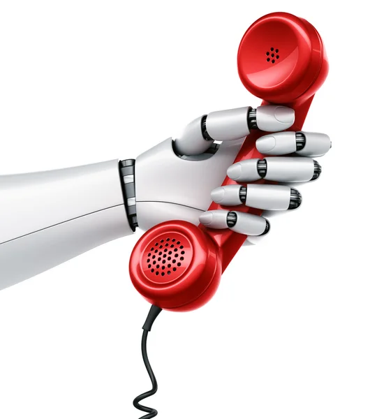Robot hand bedrijf telefoon — Stockfoto