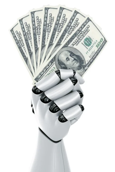 Robô segurando dinheiro — Fotografia de Stock