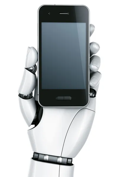 Robot hand met smartphone — Stockfoto