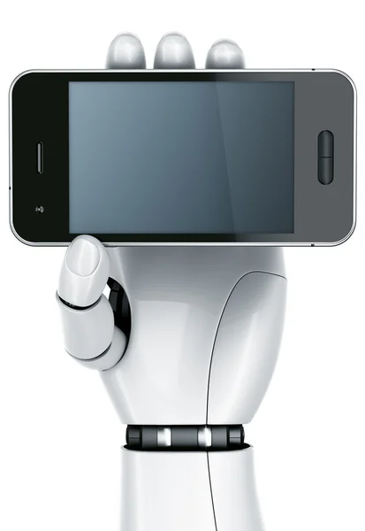 Robot hand med smartphone — Stockfoto