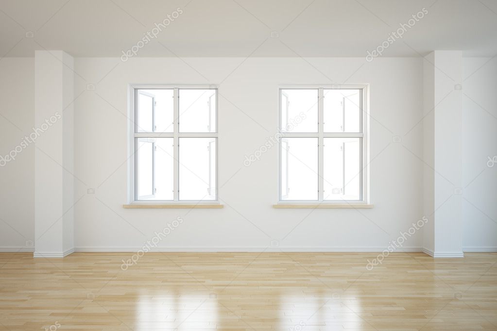 Empty room with two open windows