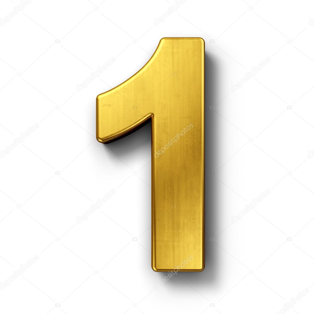 3D gold number one isolated over white background 3D rendering