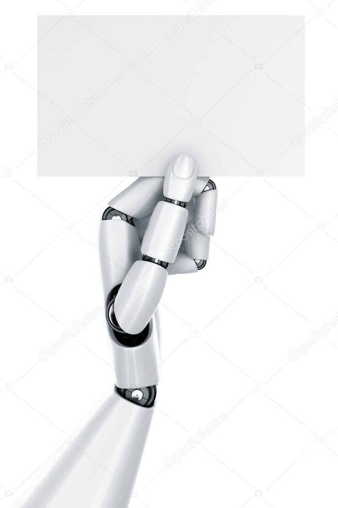 Robot hand holding a blank sign