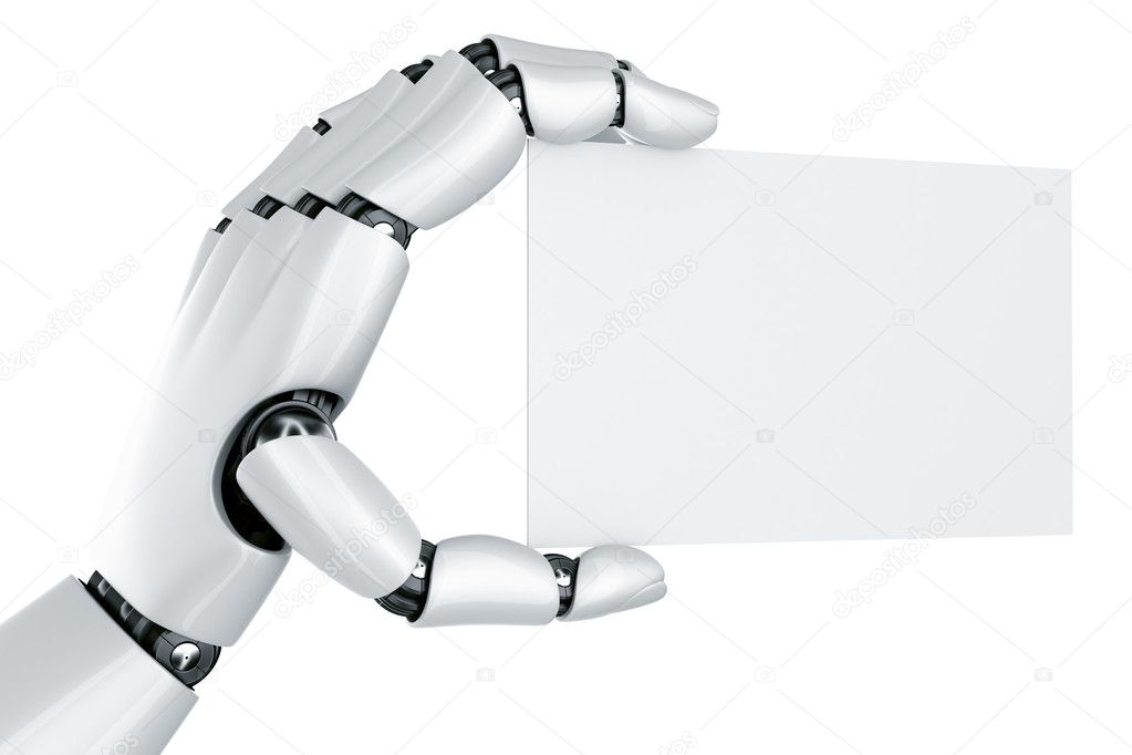 Robot hand holding a blank sign