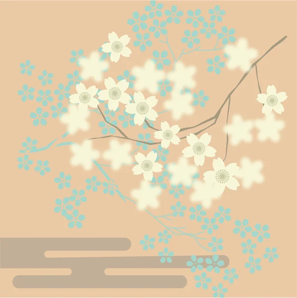 Třešňový květ v japonském stylu na růžovém pozadí — Stockový vektor