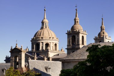 San Lorenzo de El Escorial Monastery Spires , Spain on a Sunny Day clipart