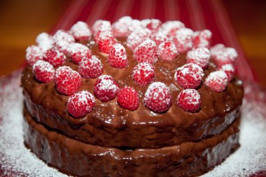 Close Up of a Chocolate Raspberry Cake clipart