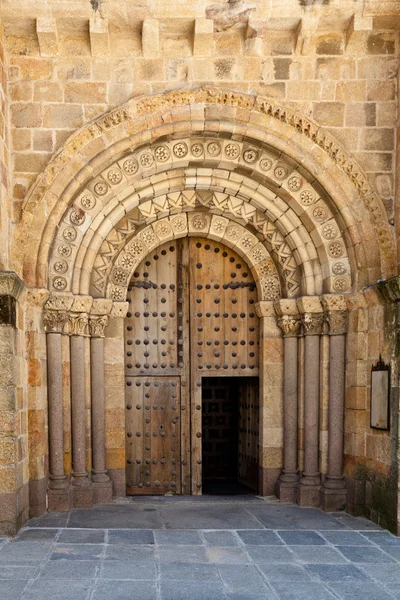 stock image Open Old Church Door with Stone Arches and Columns