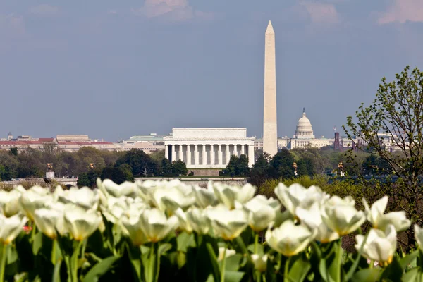 Вашингтон Скайлайн с Мемориалом Линкольна, Памятник Вашингтону — стоковое фото