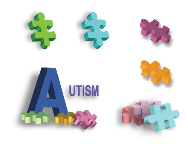 Full page of colorful Autism puzzle pieces and individual piece clipart