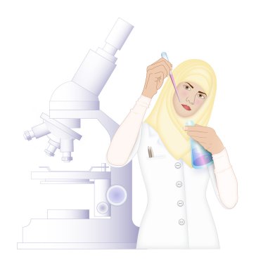 Scientist with hajib and microscope clipart