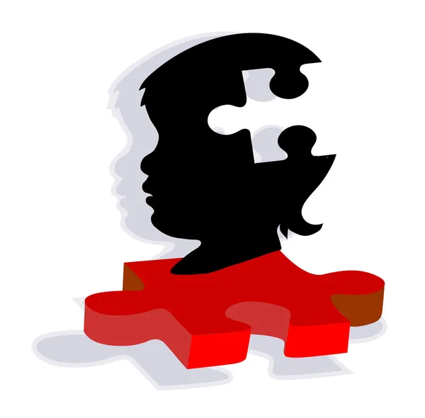 Silhouette del bambino sul pezzo puzzle autismo — Vettoriale Stock