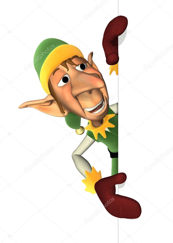 Images: elf peeking | Santa’s Elf Peeking Around an Edge — Stock Photo