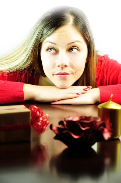 stock image Ragazza che sogna i propri regali