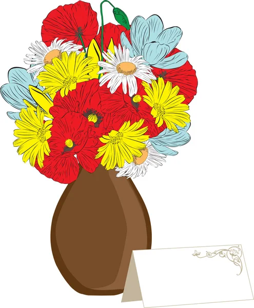 春天的花朵和一张卡片的花瓶 — 图库矢量图片