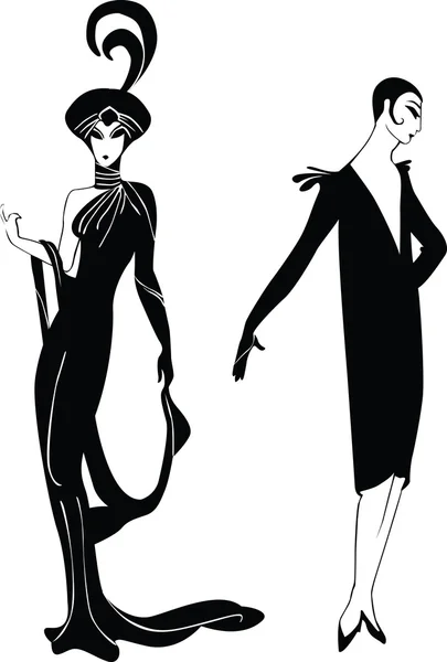 Kız retro tarzı olarak siyah siluetler — Stok Vektör