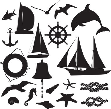 Set of silhouettes symbolizing the marine leisure clipart