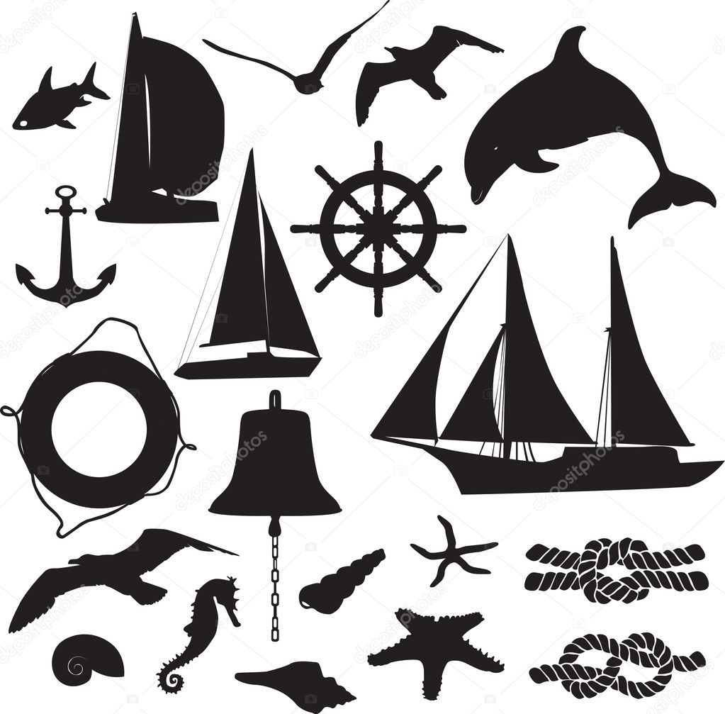 Set of silhouettes symbolizing the marine leisure