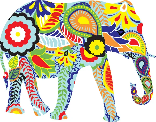 Silueta de un elefante con diseños indios — Vector de stock
