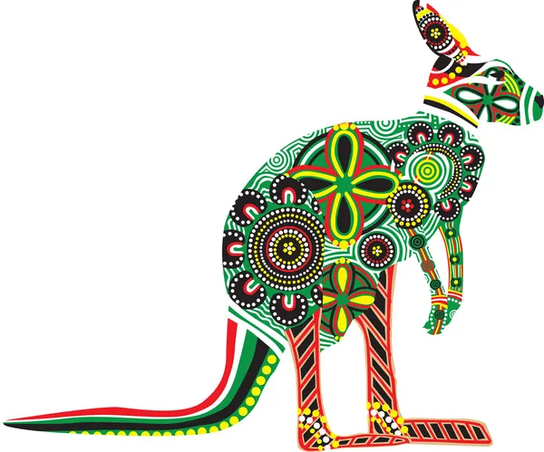 Silhouette d'un kangourou aux motifs australiens — Image vectorielle
