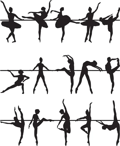 Sylwetki tancerzy baletu — Wektor stockowy