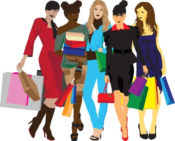 stock vector Women with shopping