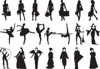 Silhouettes of women of different clipart