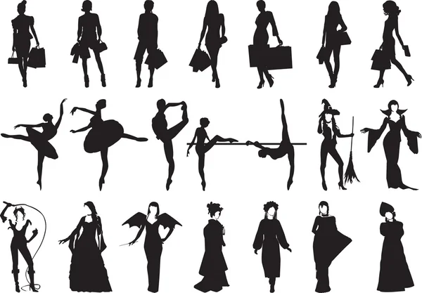 Silhouettes de femmes de différentes — Image vectorielle